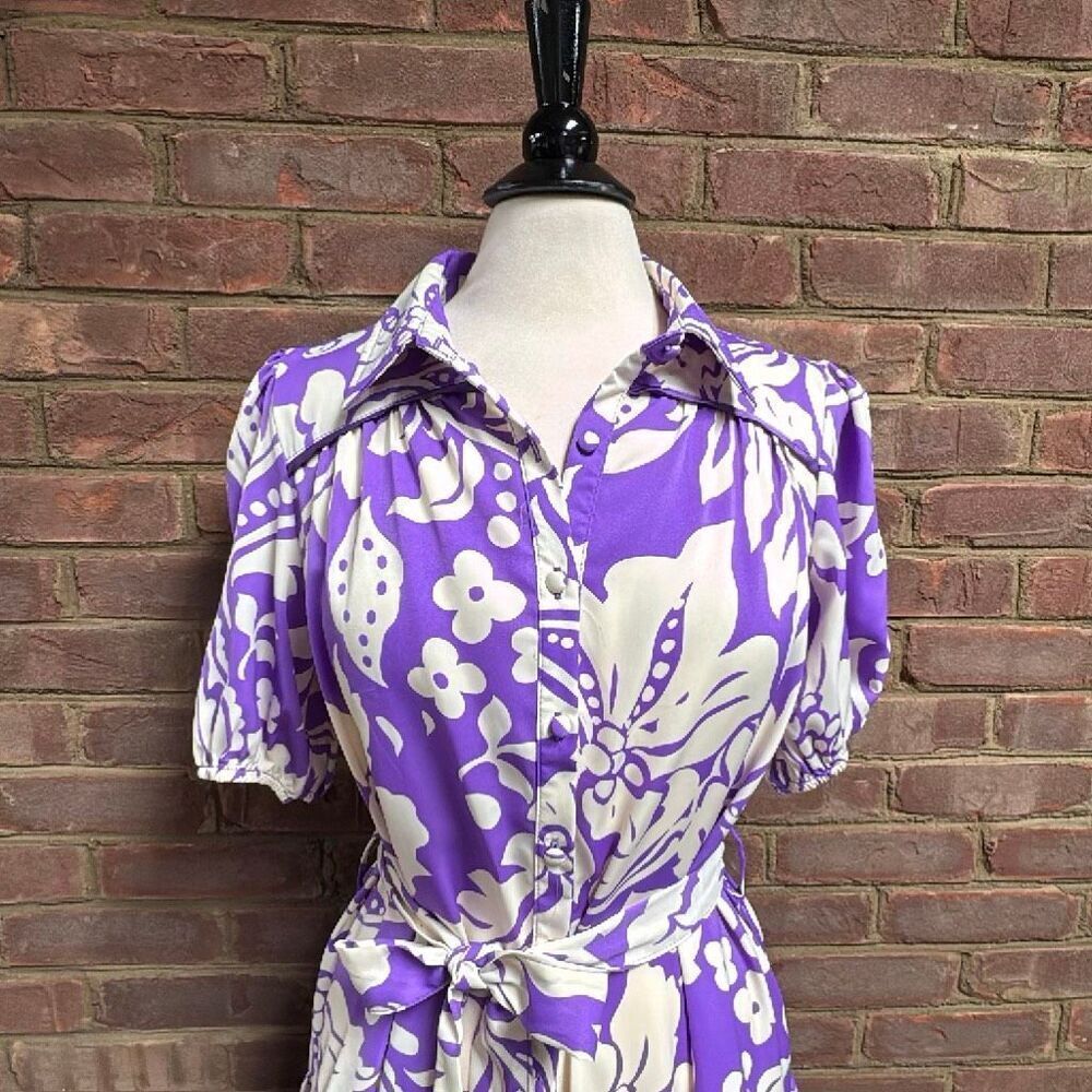 Umgee Womens Orchid Purple Abstract Puff Sleeve Dress Sz Small NEW - Picture 5 of 9